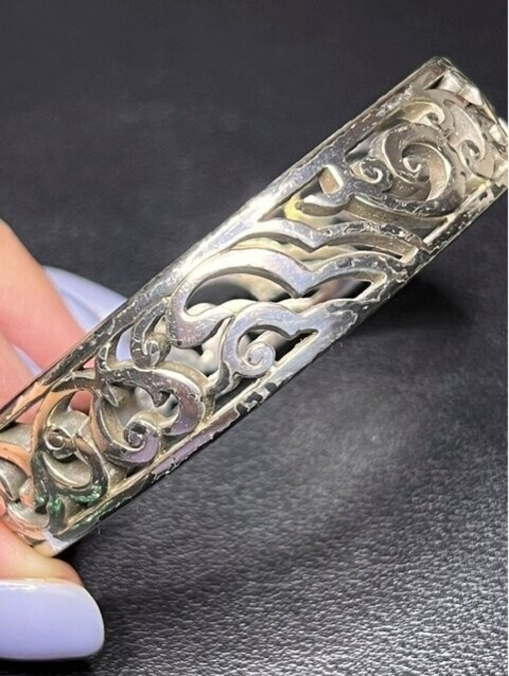 B6921 Brighton Cuff Bracelet  Filigree Scroll  Silver plated 7" *discolored